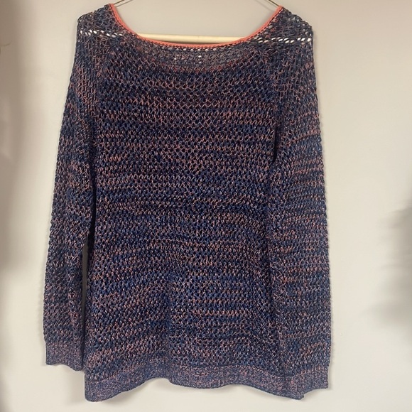 John Paul Richard Open Knit Pullover, Medium, Peach & slate blue, Like New! - Picture 3 of 7